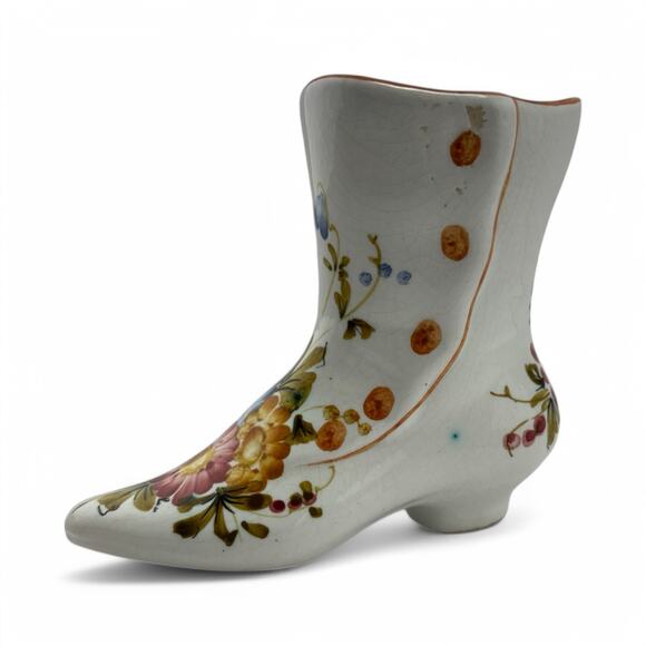 Vintage Bassano Italy Hand-Painted Ceramic Boot Vase – Floral Faience Pottery - Picture 2 of 16
